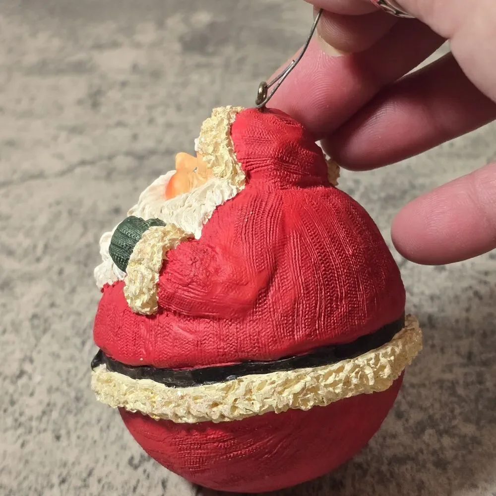 Roly Poly Fat Santa Ball Ornament Kitsch Folk Art Fat Santa Round Country Decor